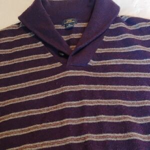 Brooks Brothers V-Neck Plum Striped Lambswool Sweater.